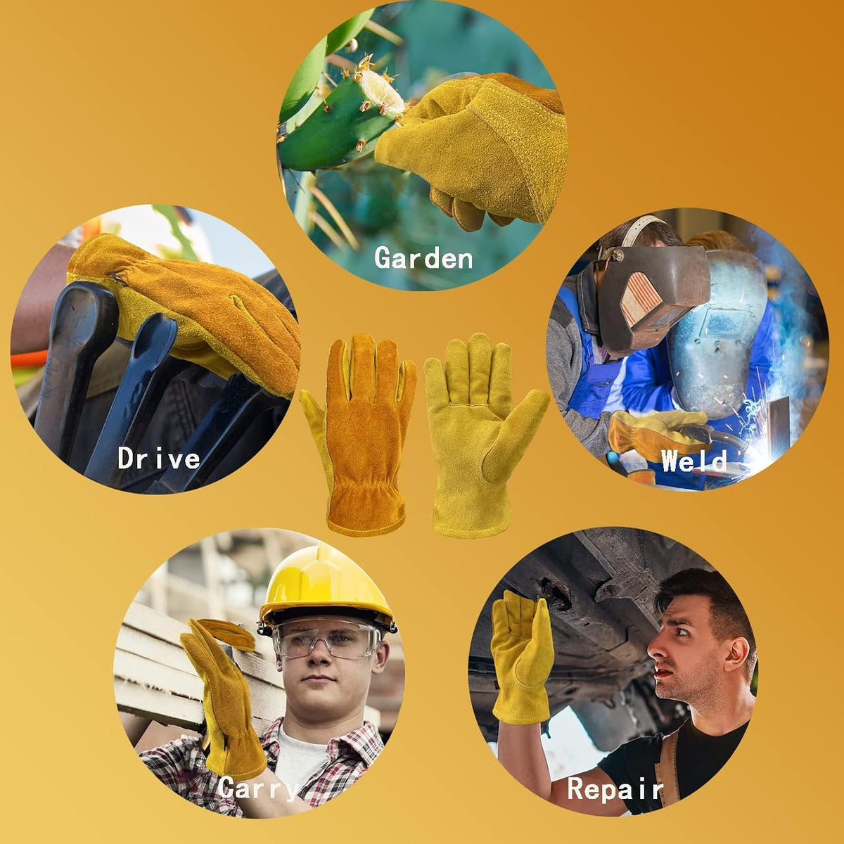 Cowhide Leather Work Gloves,Gardening,Welding Gloves for Men Black XL