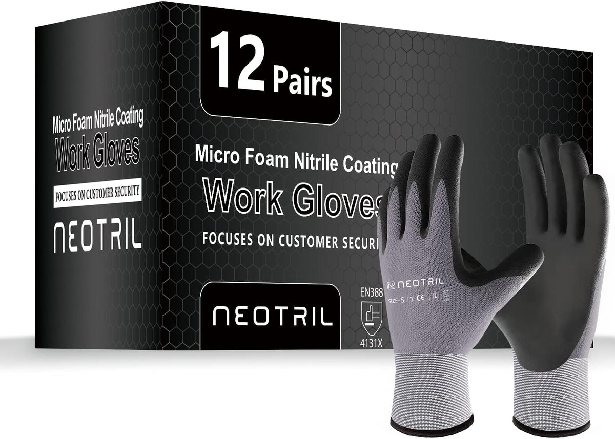 NEOTRIL Safety Work Gloves MicroFoam Nitrile Coated-3/6/12/36 Pairs,Breathable Nylon Working Gloves for Men Women