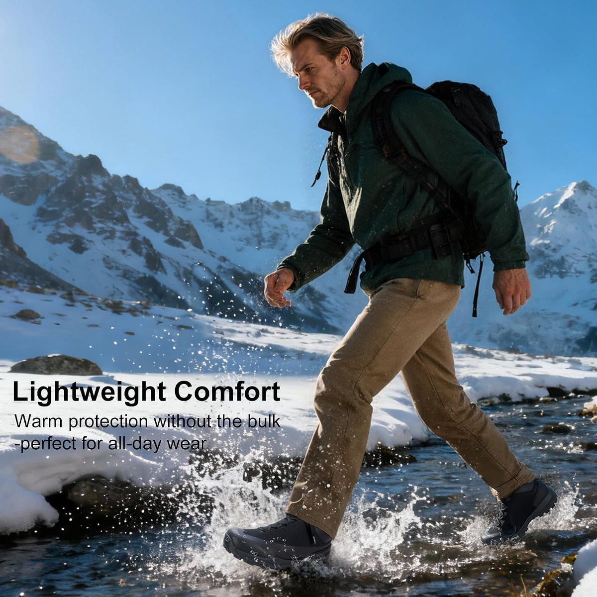 HUMTTO Men's Winter Waterproof Warm Hiking Snow Boots Fur Lined