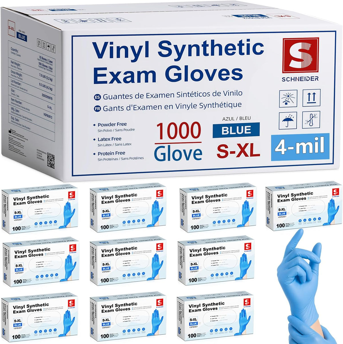 Schneider Medical Nitrile/Vinyl Blend Exam Gloves, Black Disposable