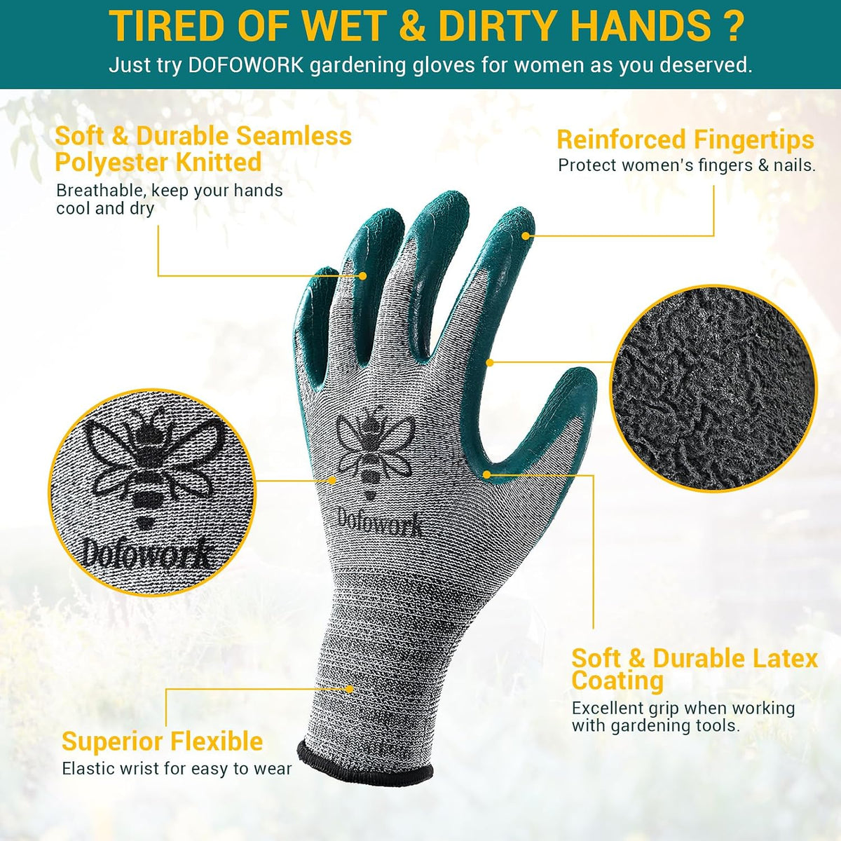 Dofowork Gardening Gloves - 6 Pair Gardening Gloves for Women/Men with Grip