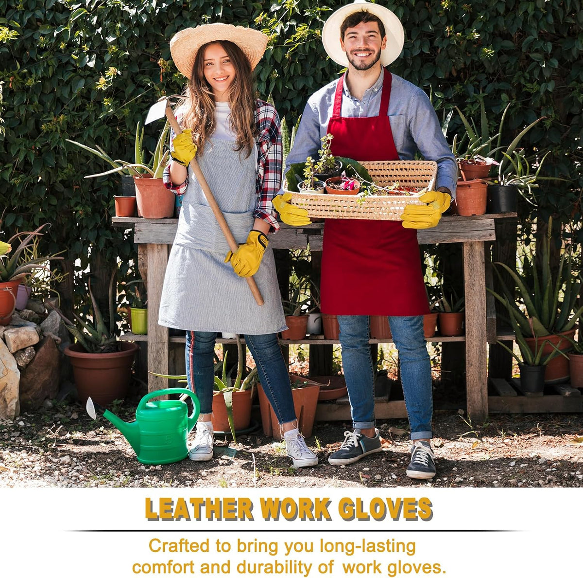 LOCCEF 2 Pairs Leather Work Gloves for Men Women Cowhide Utility