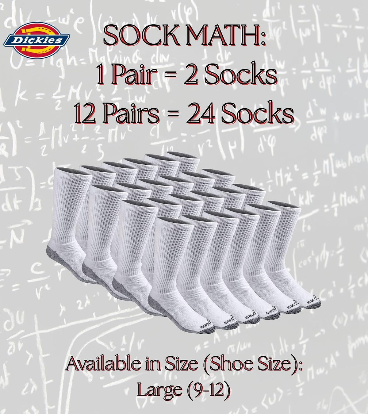 Dickies Men's Dri-Tech Moisture Control Boot-Length Socks, Available in L-XL (6, 12 Pairs)