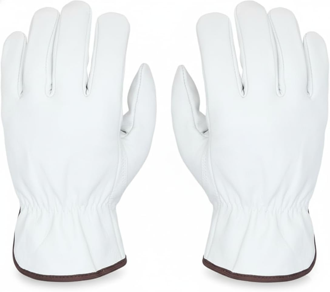 GUS 12 Pair Men's Goatskin Work Gloves, A Grade Durable Leather Work Gloves, Guantes de Trabajo Para Hombre