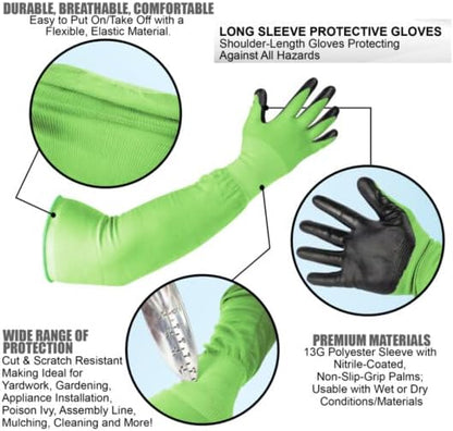 Long Sleeve Gardening Gloves Nitrile-Coated No Slip Grip Cut Proof
