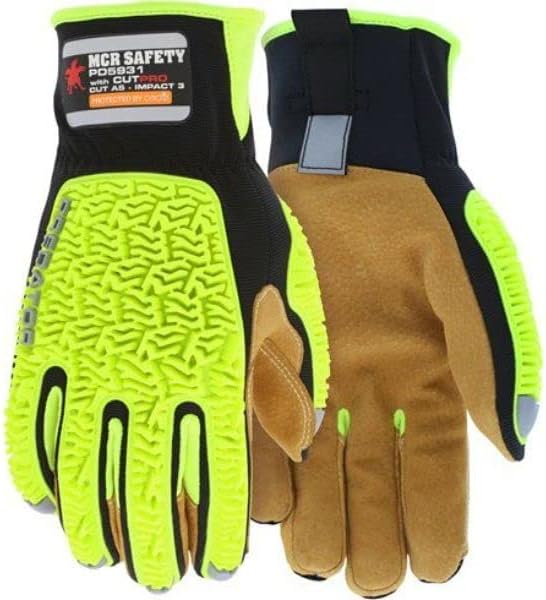 MCR Safety Predator Impact Mechanics Sasquatch Leather Palm Work Gloves, Large, PD5931L