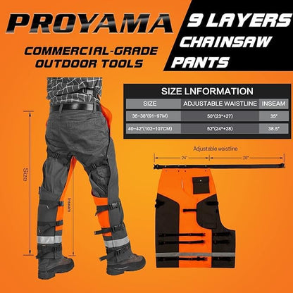 PROYAMA Chainsaw Chaps for Men & Wowen, 36-38in Lightweight 9 Layers Pants