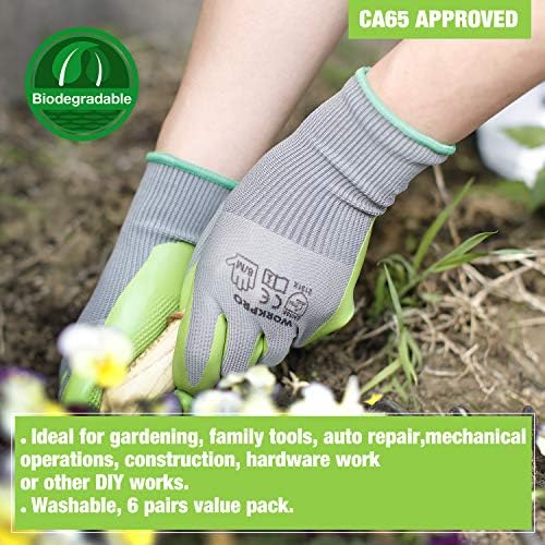 WORKPRO 6 Pairs Garden Gloves Men and Women with Eco Latex Palm Coated