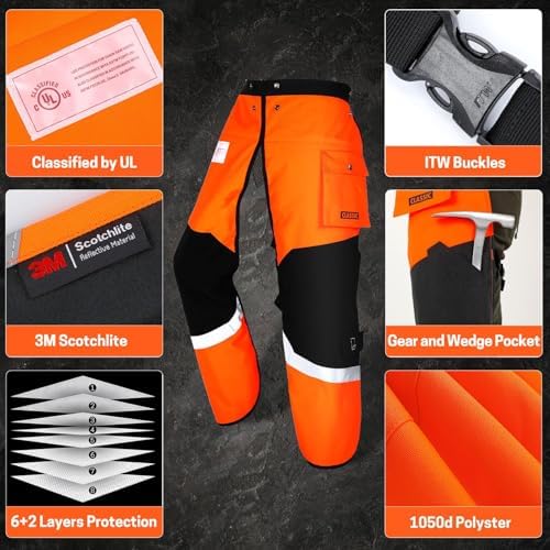 Chainsaw Chaps Class C & Waist Extender, 8 Layers Chainsaw Pants Safety Apron, Adjustable Webbing Belt Extender for Brand Chainsaw Chaps