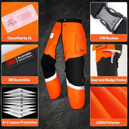 Chainsaw Chaps Class C & Waist Extender, 8 Layers Chainsaw Pants Safety Apron, Adjustable Webbing Belt Extender for Brand Chainsaw Chaps