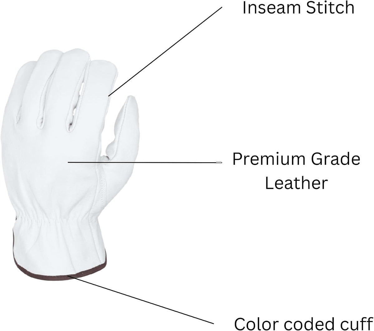 GUS 12 Pair Men's Goatskin Work Gloves, A Grade Durable Leather Work Gloves, Guantes de Trabajo Para Hombre
