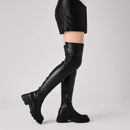 Women Thigh High Boots Platform Lug Sole Chunky Heels Stretchy Over The Knee Boot