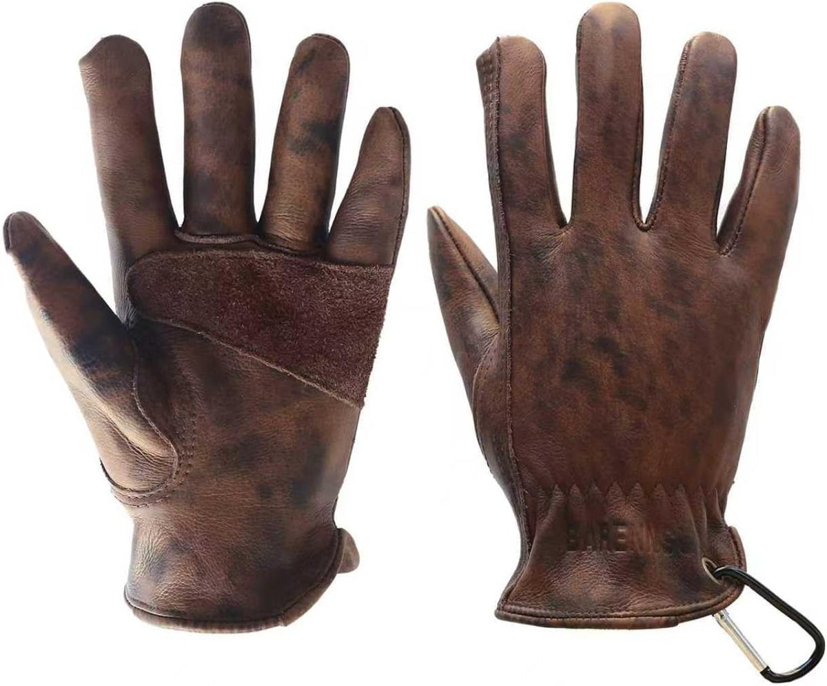 Leather Work Gloves for Men, Genuine Cowhide Men's Leather Gloves, Ideal for Construction, Outdoors work