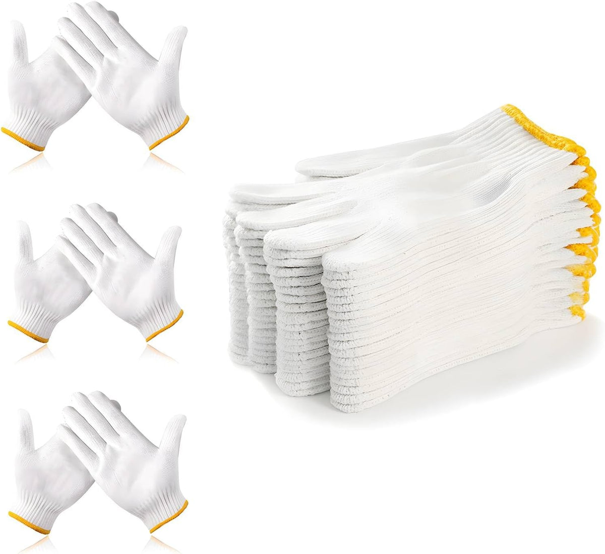 Unisex White Cotton Polyester Knitted Safety Work Gloves, 12/36/240 Pairs