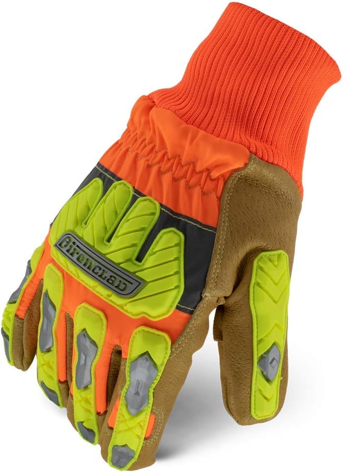 Ironclad Insulated Leather Cut A6; Winter Work Gloves, TPR Impact Protection, Machine Washable, High-Visibilty, (1 Pair), IEX-HVIP5-04-L