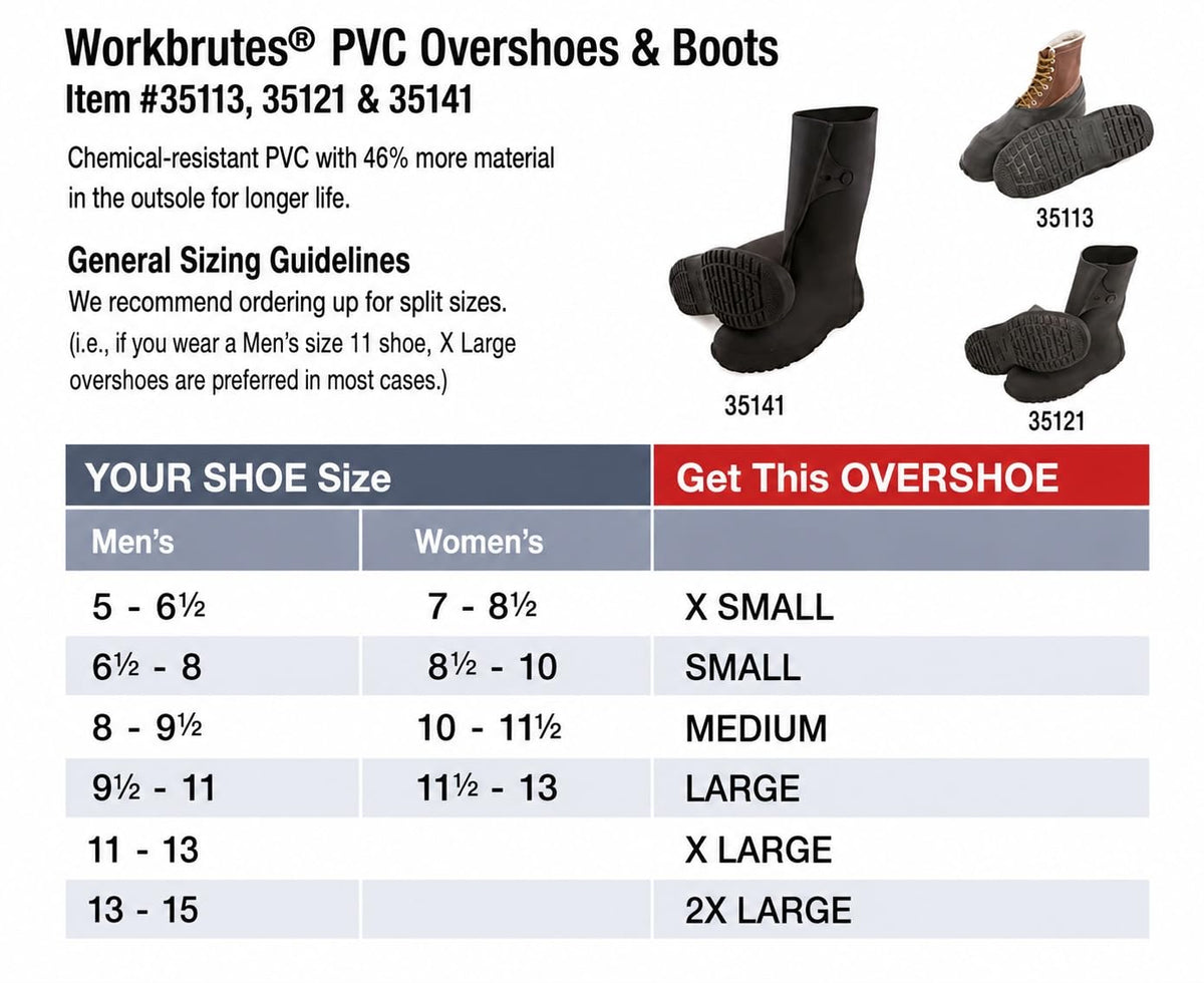 Tingley Workbrutes 35141 Waterproof PVC 14-Inch Height Overshoe, Extra-Large, Black