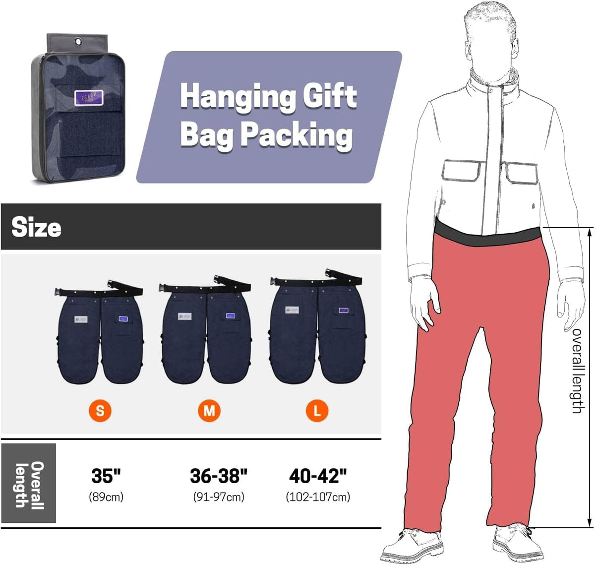 Chainsaw Chaps,Chainsaw Safety Apron,Chainsaw Protection Pants with Adjustable Belt&Pocket,Forestry Protective Gear
