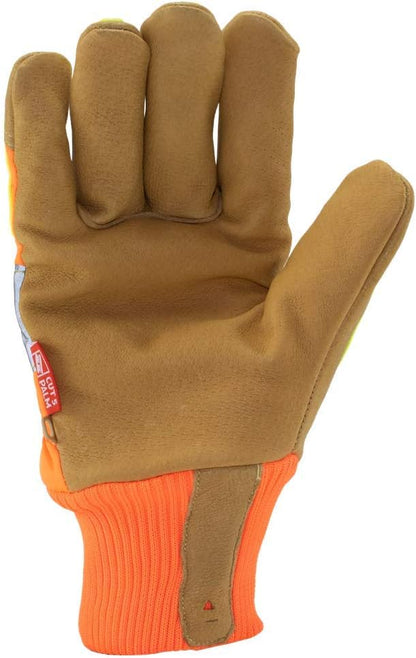 Ironclad Insulated Leather Cut A6; Winter Work Gloves, TPR Impact Protection, Machine Washable, High-Visibilty, (1 Pair), IEX-HVIP5-04-L