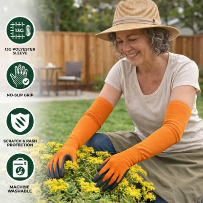 Long Sleeve Gardening Gloves Nitrile-Coated No Slip Grip Cut Proof