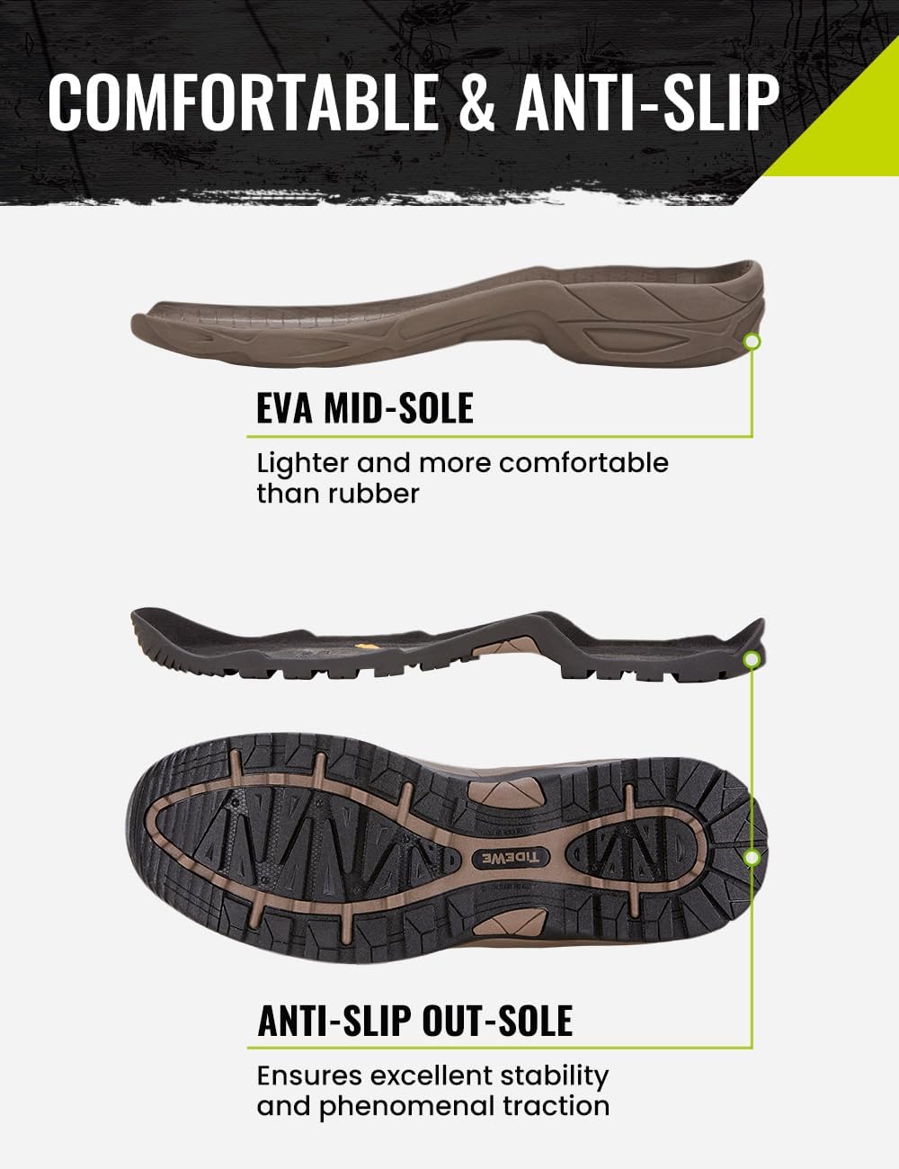 TIDEWE Rubber Hunting Boots, Waterproof Insulated Sturdy Outdoor