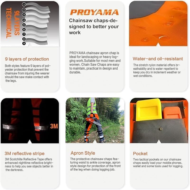 PROYAMA Chainsaw Chaps for Men & Wowen, 36-38in Lightweight 9 Layers Pants