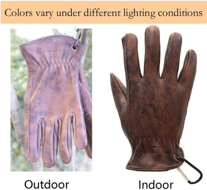 Leather Work Gloves for Men, Genuine Cowhide Men's Leather Gloves, Ideal for Construction, Outdoors work