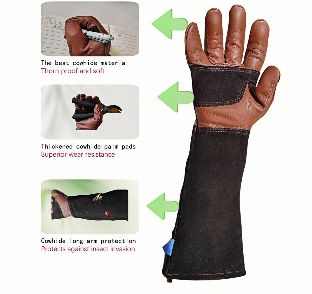Cow Leather Adjustable Thorn Proof Gardening Gloves