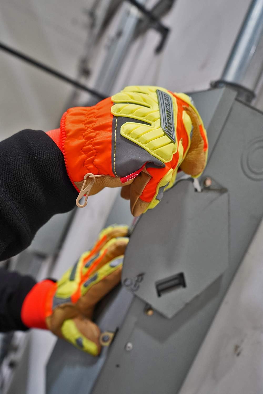 Ironclad Insulated Leather Cut A6; Winter Work Gloves, TPR Impact Protection, Machine Washable, High-Visibilty, (1 Pair), IEX-HVIP5-04-L