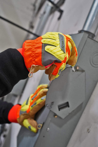 Ironclad Insulated Leather Cut A6; Winter Work Gloves, TPR Impact Protection, Machine Washable, High-Visibilty, (1 Pair), IEX-HVIP5-04-L