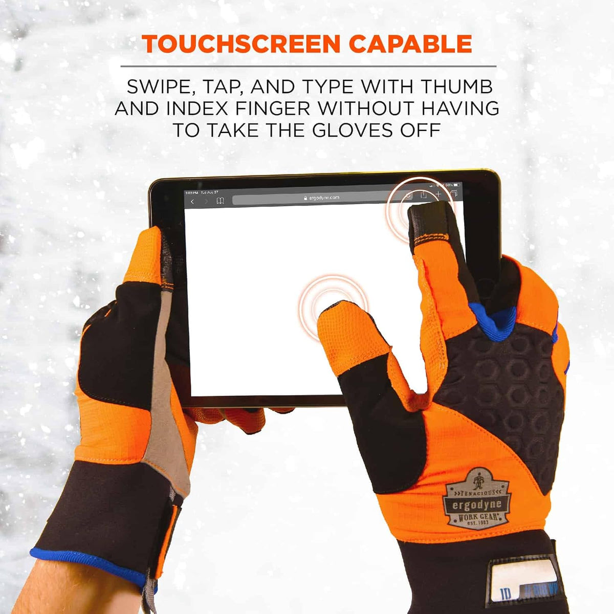 Waterproof Work Gloves, Thermal Insulated, Touchscreen, Enhanced Grip, Ergodyne ProFlex 818WP,Black