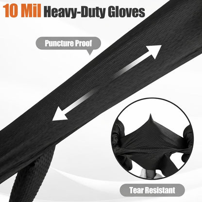 TREEGO 10 Mil Heavy Duty Black Nitrile Mechanic Gloves, 50 Count XL