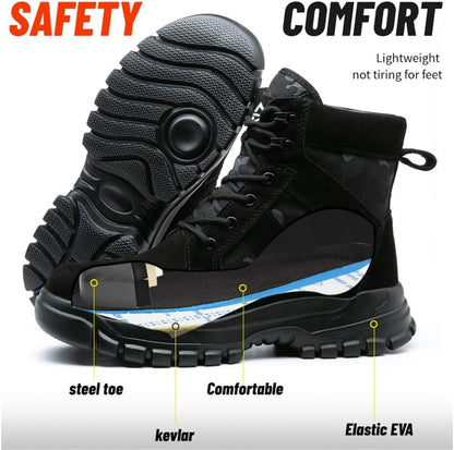Women's Steel Toe Boots Waterproof Lightweight Construction Safety Shoes