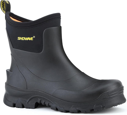 Showave Men's Short Rain Boots Waterproof Rubber Mud Booties Garden Shoe