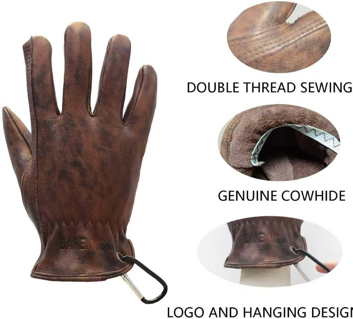 Leather Work Gloves for Men, Genuine Cowhide Men's Leather Gloves, Ideal for Construction, Outdoors work