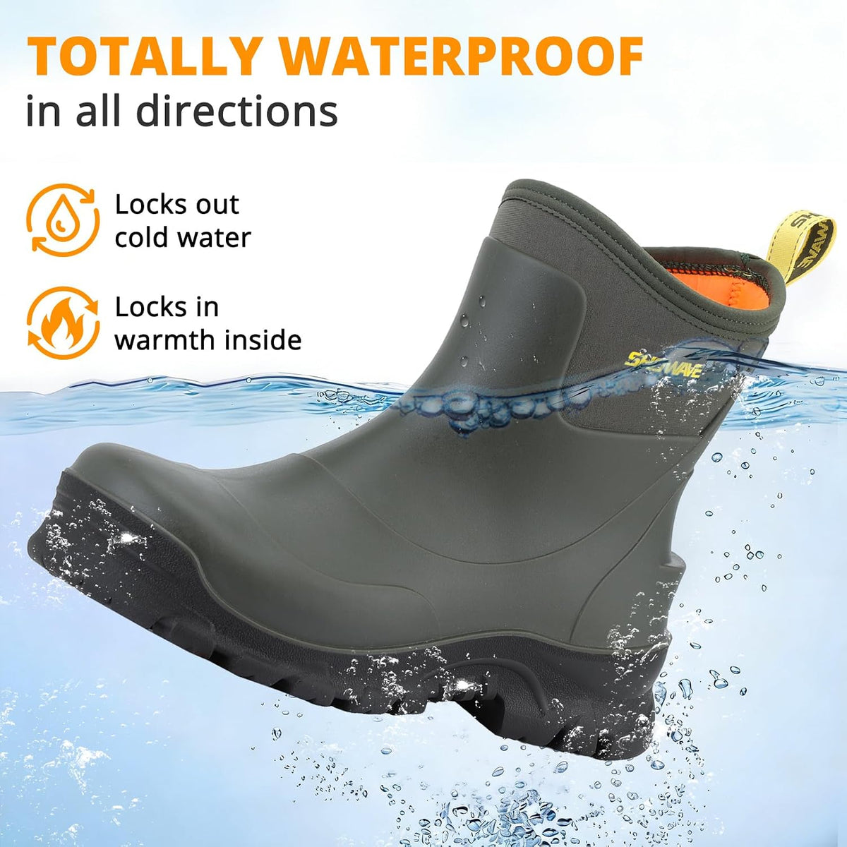 Showave Men's Short Rain Boots Waterproof Rubber Mud Booties Garden Shoe