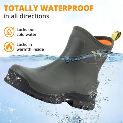Showave Men's Short Rain Boots Waterproof Rubber Mud Booties Garden Shoe