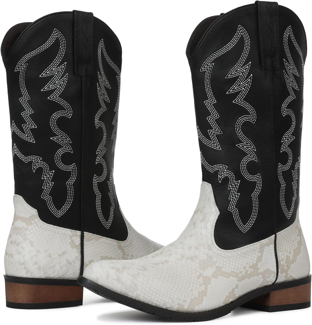 Lyrisiphy Pointed Toe Cowboy Boots Men White Western Country Boots