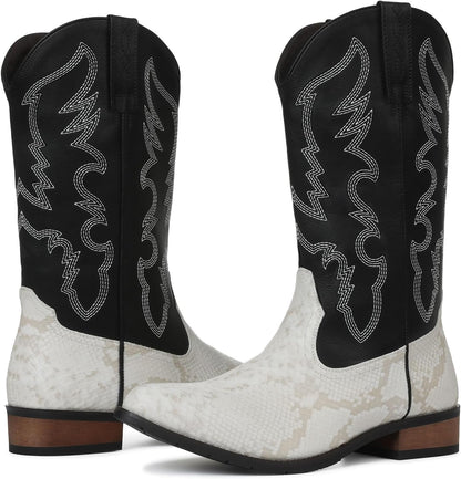 Lyrisiphy Pointed Toe Cowboy Boots Men White Western Country Boots