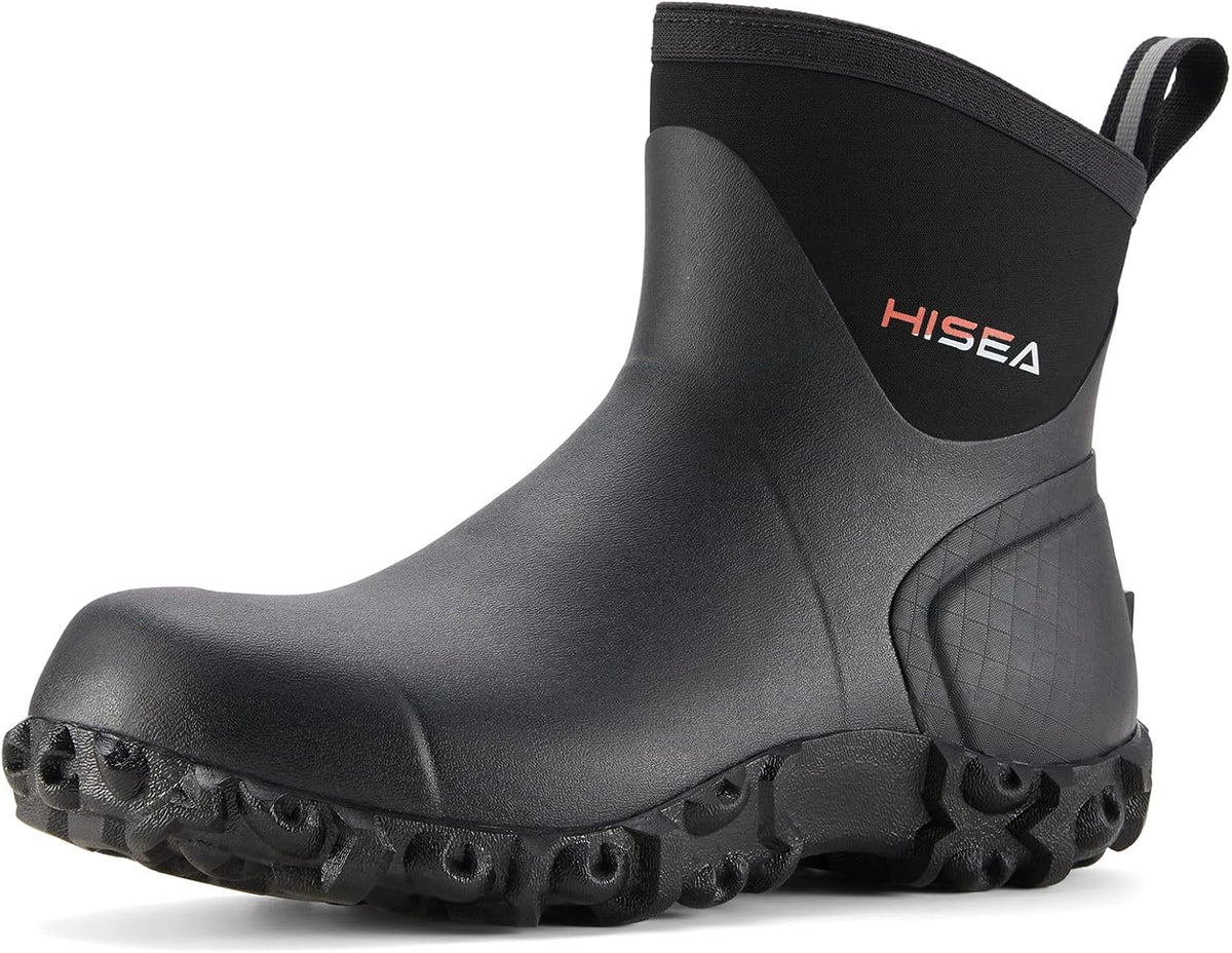 HISEA Men's Rubber Rain Boots Waterproof Ankle Neoprene Garden Shoes
