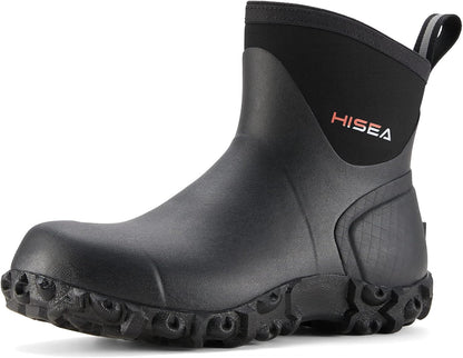 HISEA Men's Rubber Rain Boots Waterproof Ankle Neoprene Garden Shoes