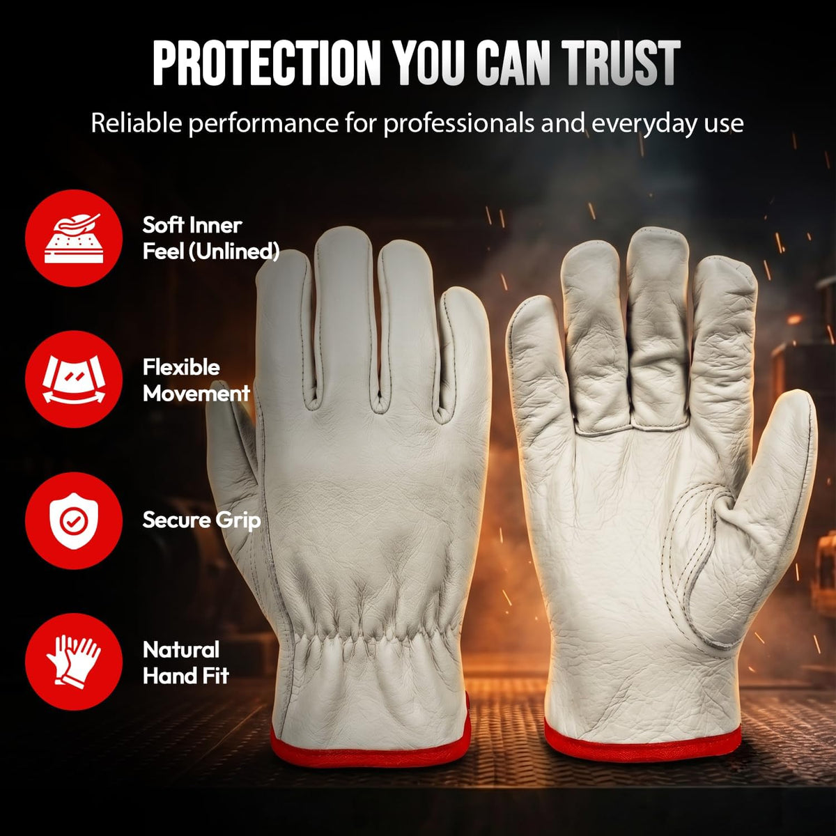 Toledano Industries 12 Pair Large Leather Work Gloves for Men, Heavy Duty