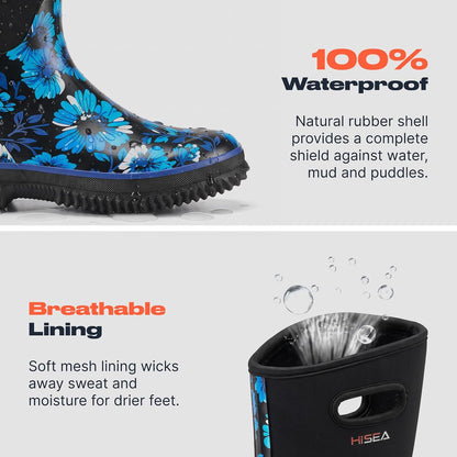 HISEA Women's Mud Rain Boots, Waterproof Insulated Rubber Garden Shoes