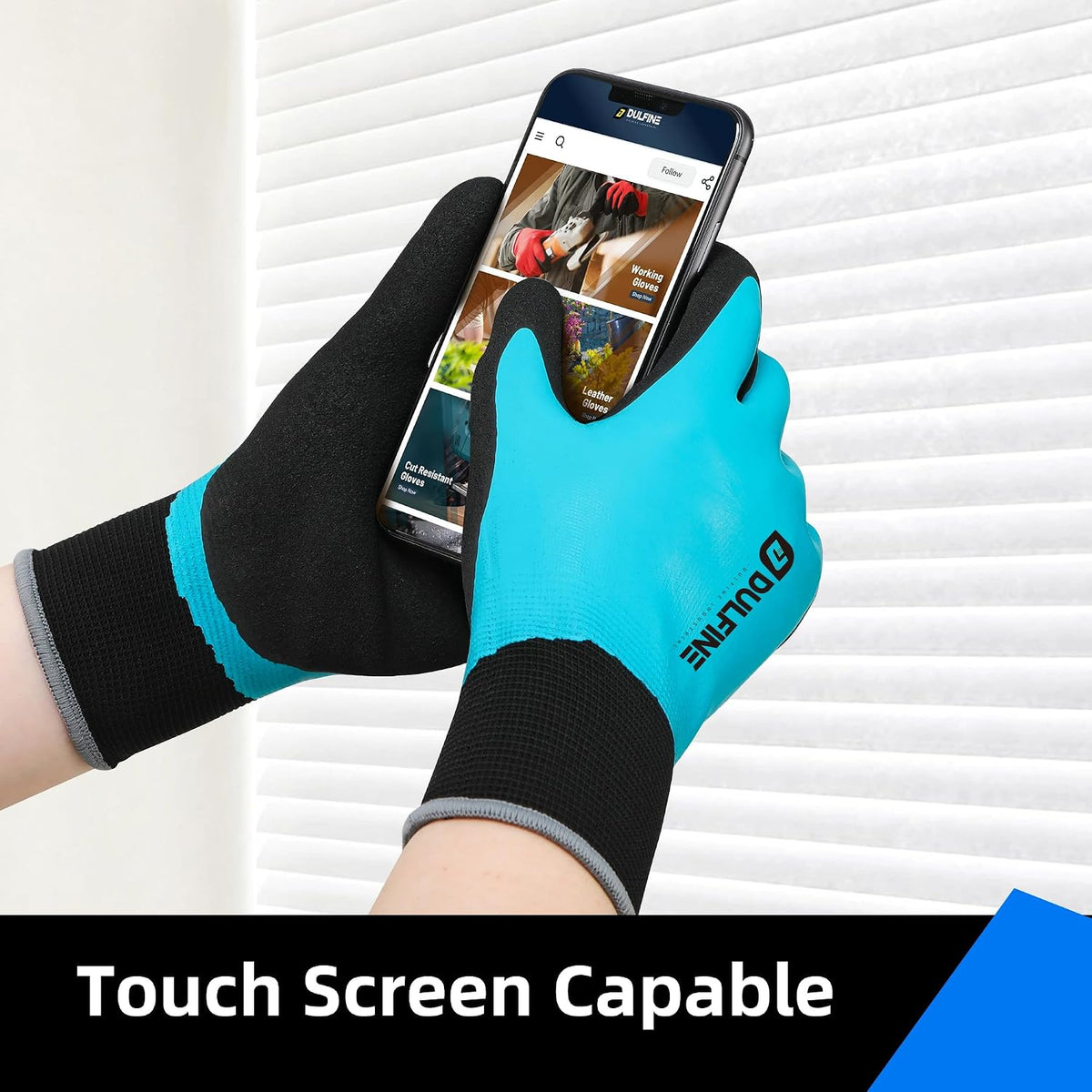 DULFINE Waterproof Touch Screen 1/3 Pairs Work Gloves for Men & Women