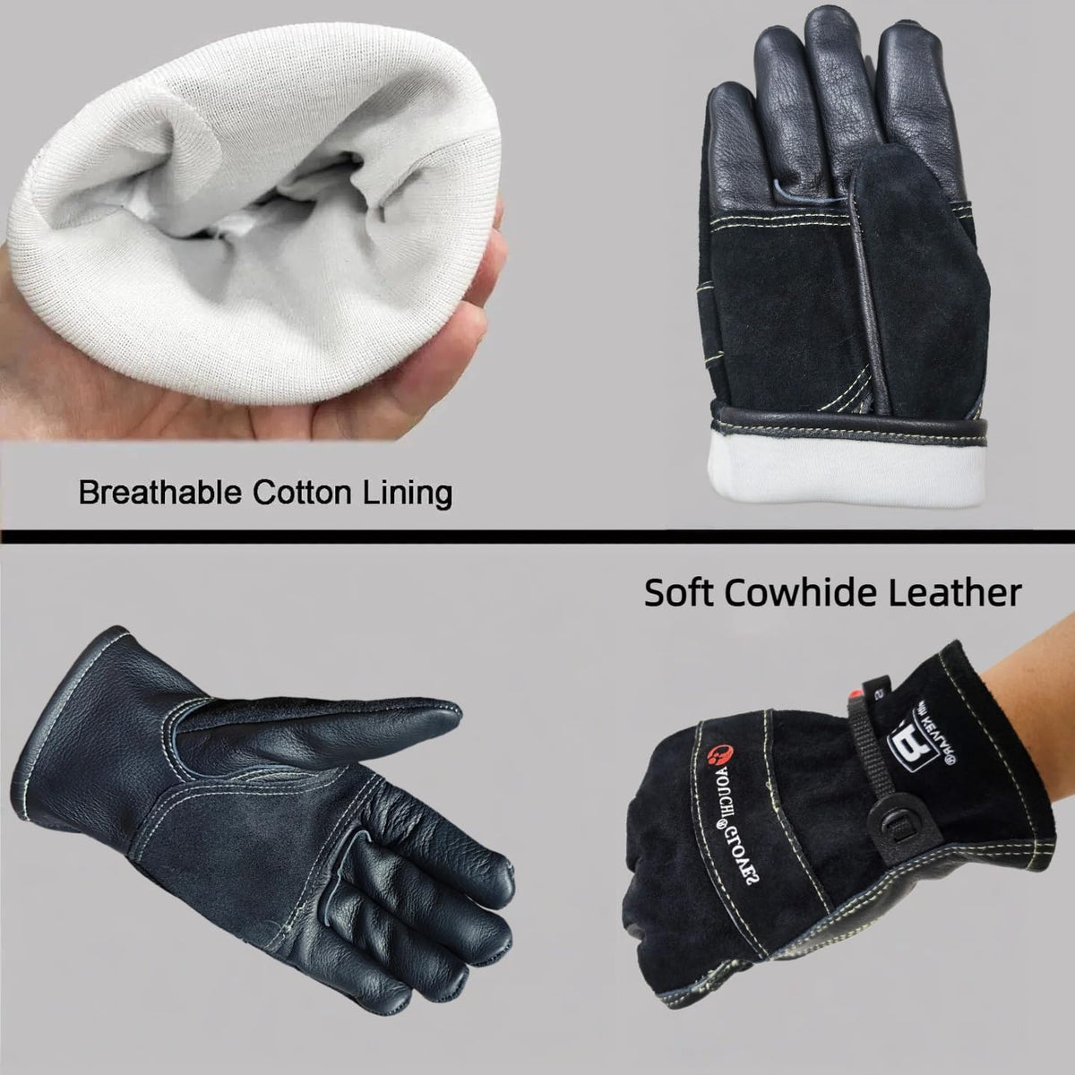 Cowhide Leather Work Gloves,Gardening,Welding Gloves for Men Black XL
