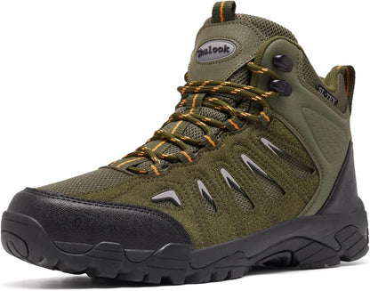 SHULOOK Men's Waterproof Hiking Boots Non-Slip Lightweight Mid Top Ankle Boot Breathable Hiker Trekking Shoes