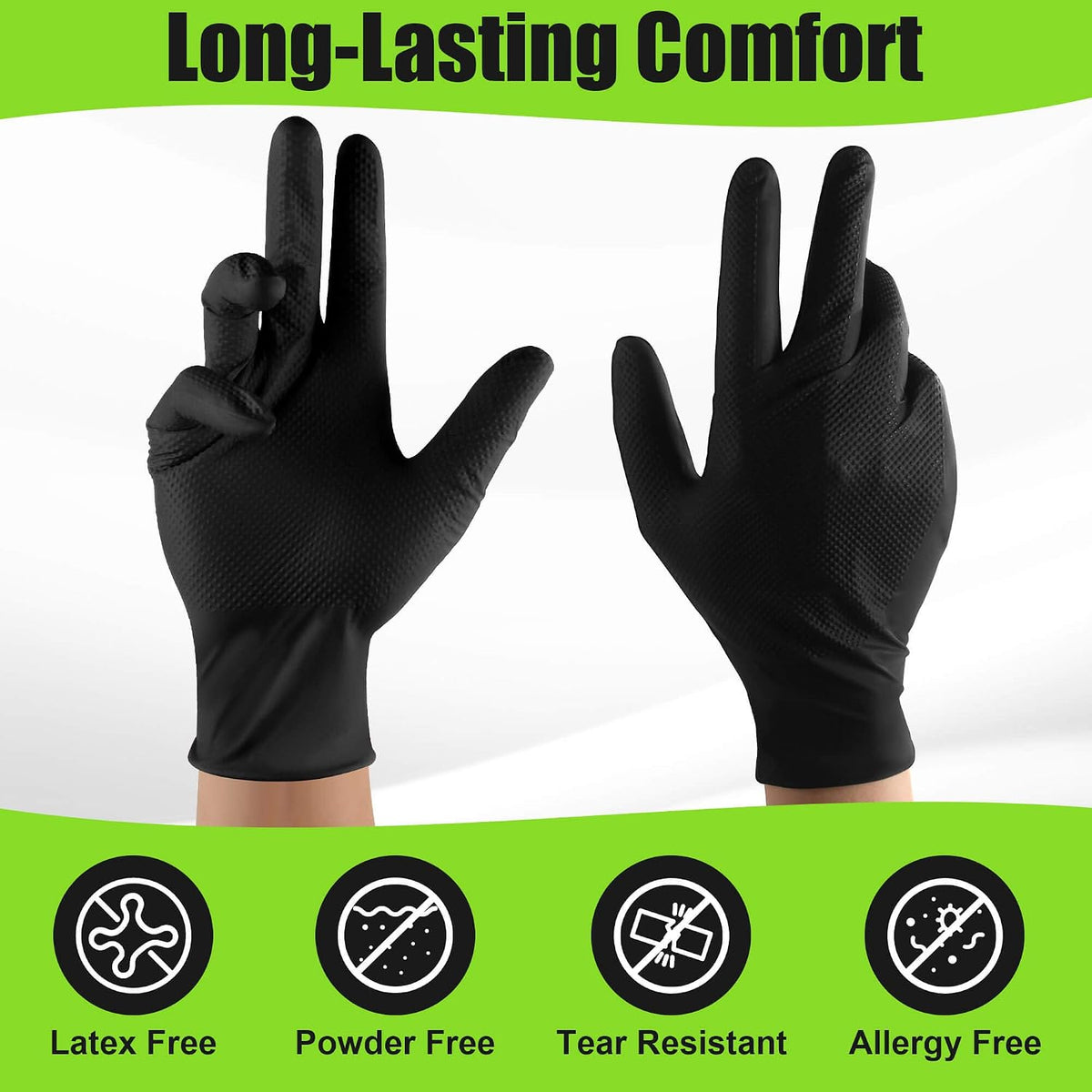 TREEGO 10 Mil Heavy Duty Black Nitrile Mechanic Gloves, 50 Count XL