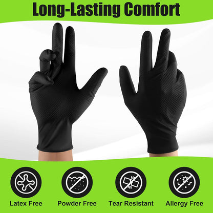 TREEGO 10 Mil Heavy Duty Black Nitrile Mechanic Gloves, 50 Count XL