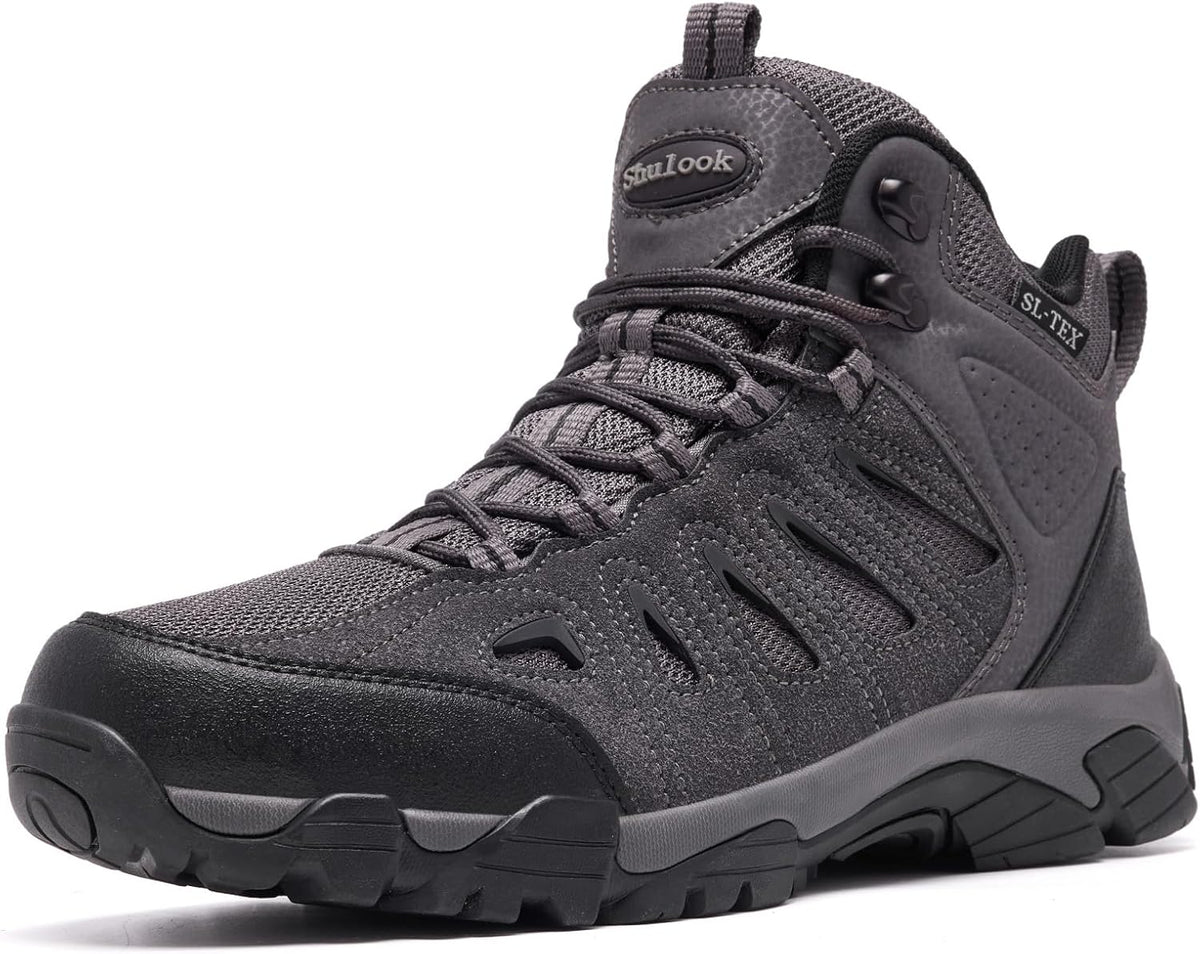 SHULOOK Men's Waterproof Hiking Boots Non-Slip Lightweight Mid Top Ankle Boot Breathable Hiker Trekking Shoes