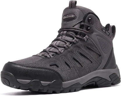 SHULOOK Men's Waterproof Hiking Boots Non-Slip Lightweight Mid Top Ankle Boot Breathable Hiker Trekking Shoes
