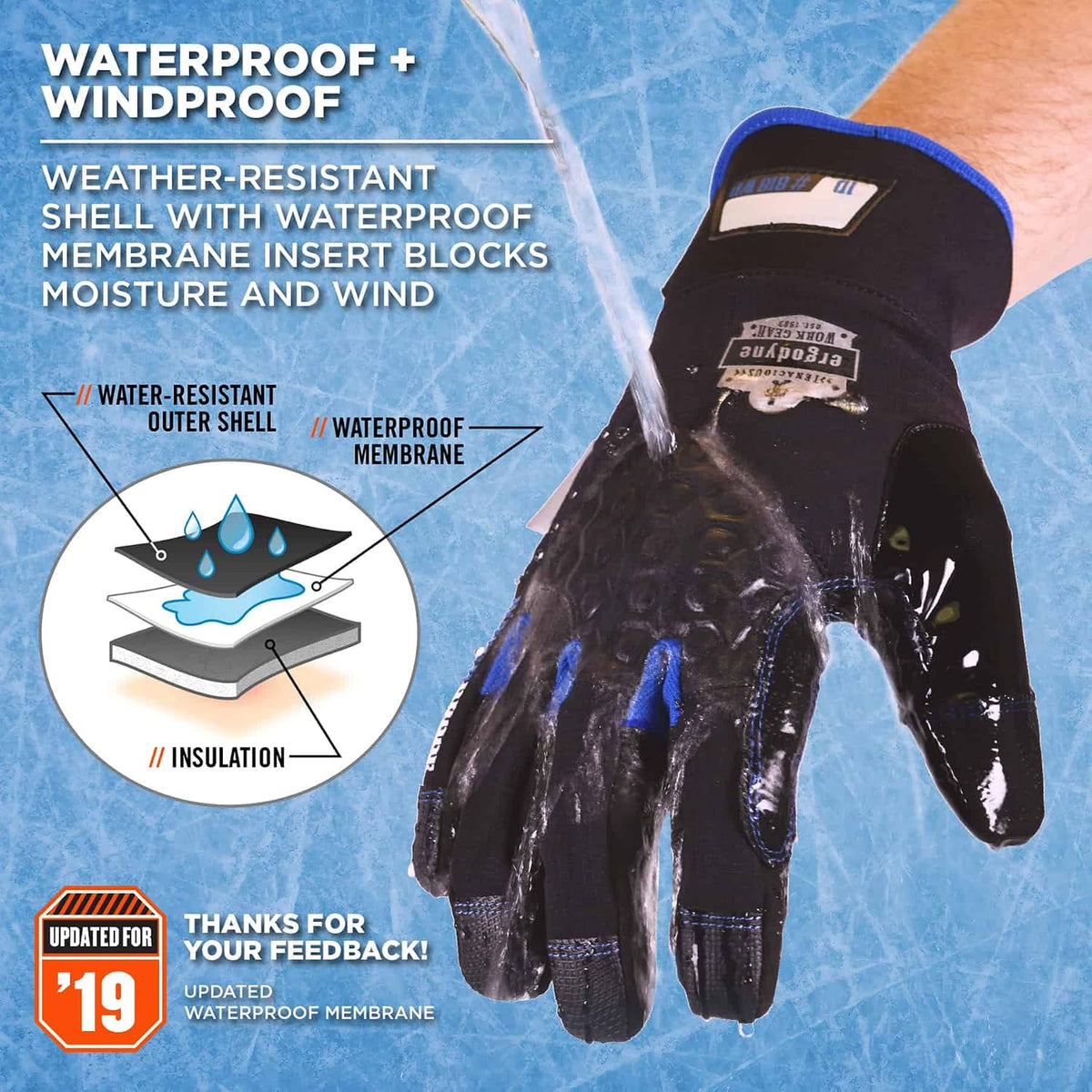 Waterproof Work Gloves, Thermal Insulated, Touchscreen, Enhanced Grip, Ergodyne ProFlex 818WP,Black